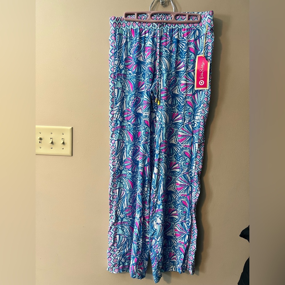Lilly Pulitzer S NWT lounge pants elastic waist with draw string My Fans print